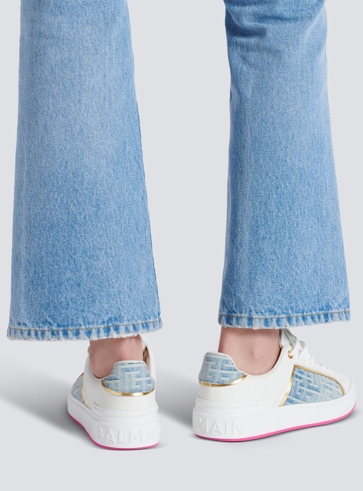 Balmain B-court Panelled Leather Sneakers In White