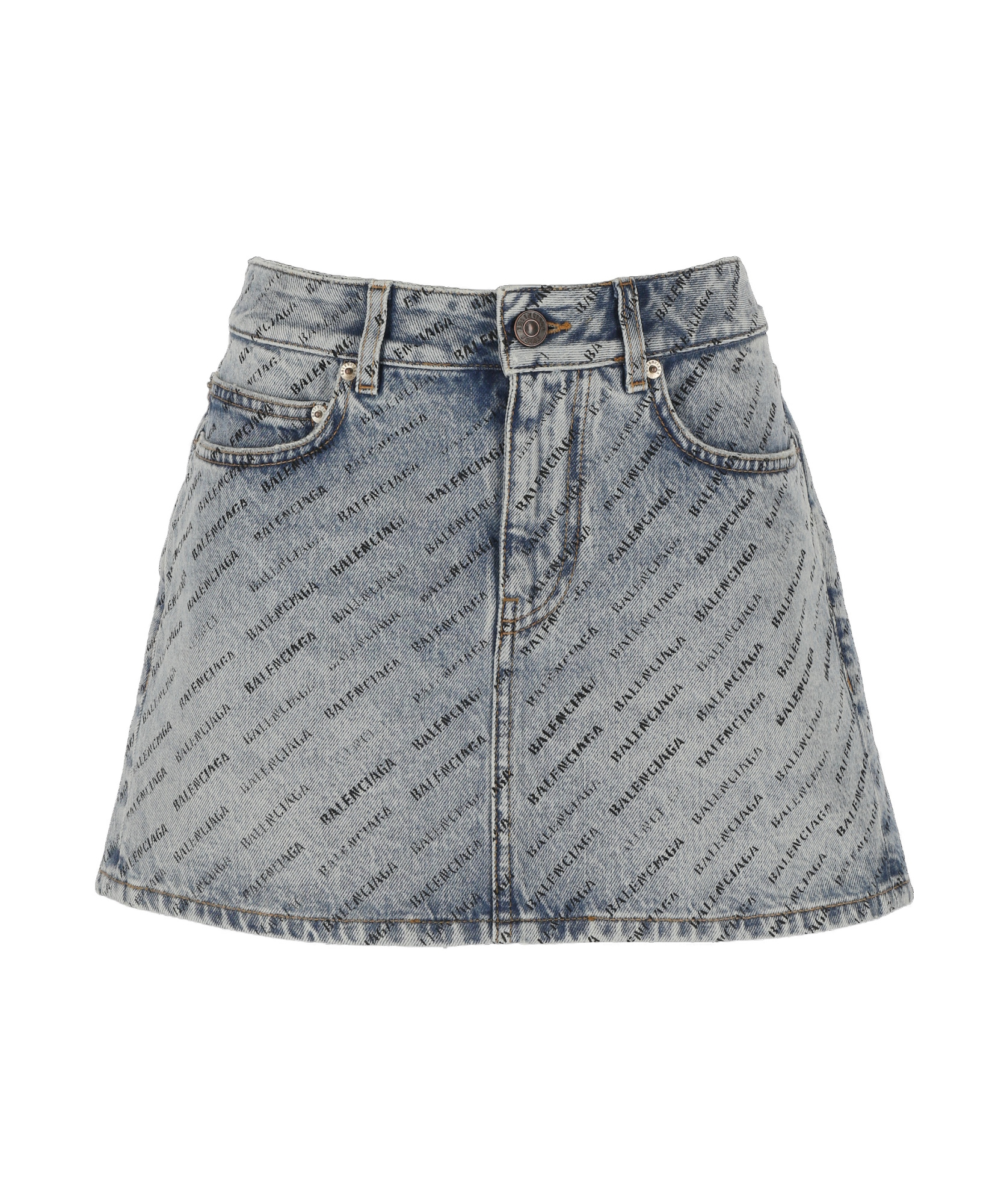 BALENCIAGA LOGO-PRINT DENIM MINISKIRT