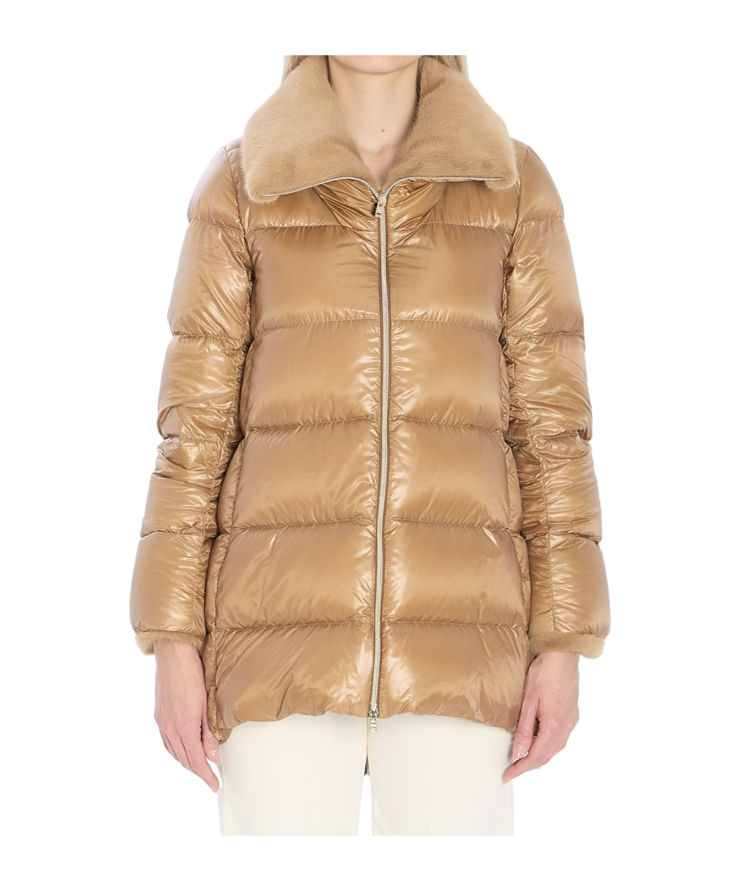 Herno Lapel Down Jacket In Brown
