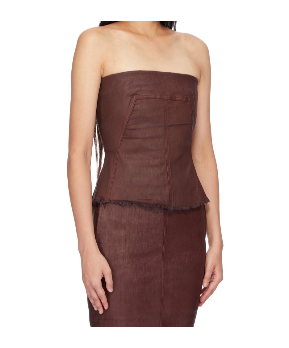 Rick Owens Drkshdw Strapless Corset Top In Brown