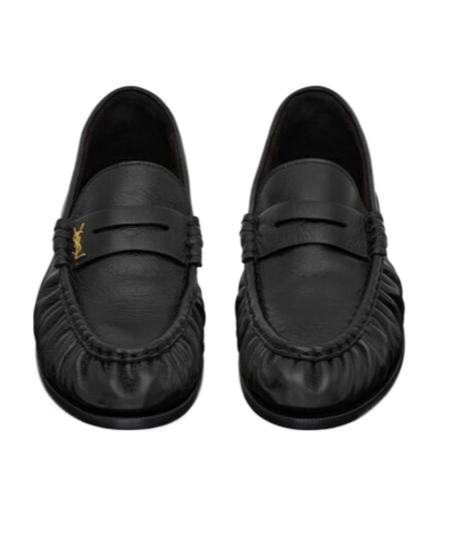 SAINT LAURENT LE LOAFER PENNY SLIPPERS IN SHINY CREASED LEATHER