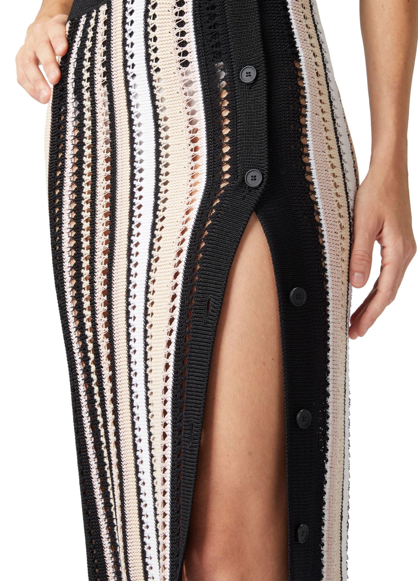 Missoni Striped Crochet Midi Skirt With Side Buttoning In Multi-color