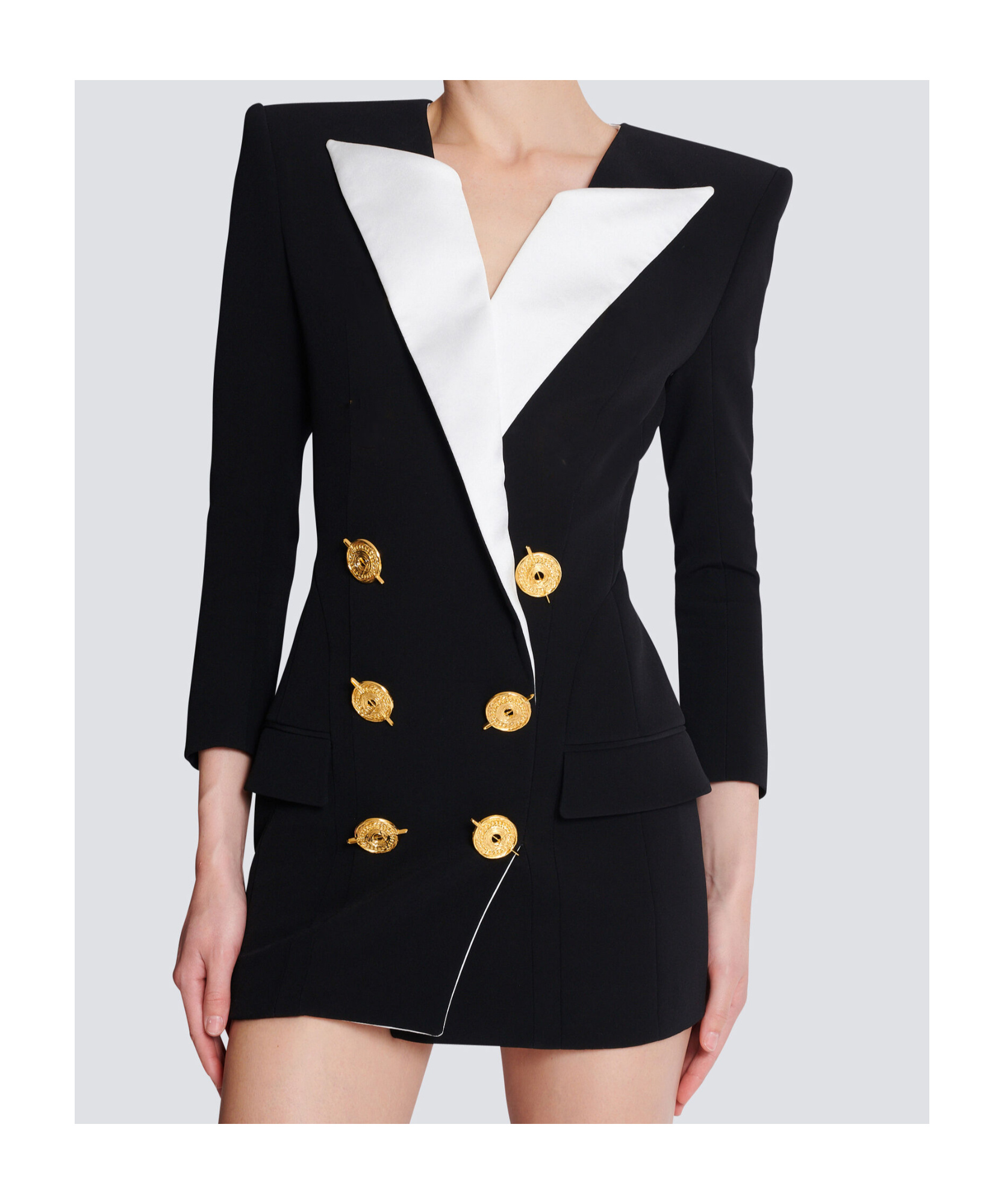 Balmain Two-tone Crepe Mini Blazer Dress In Black
