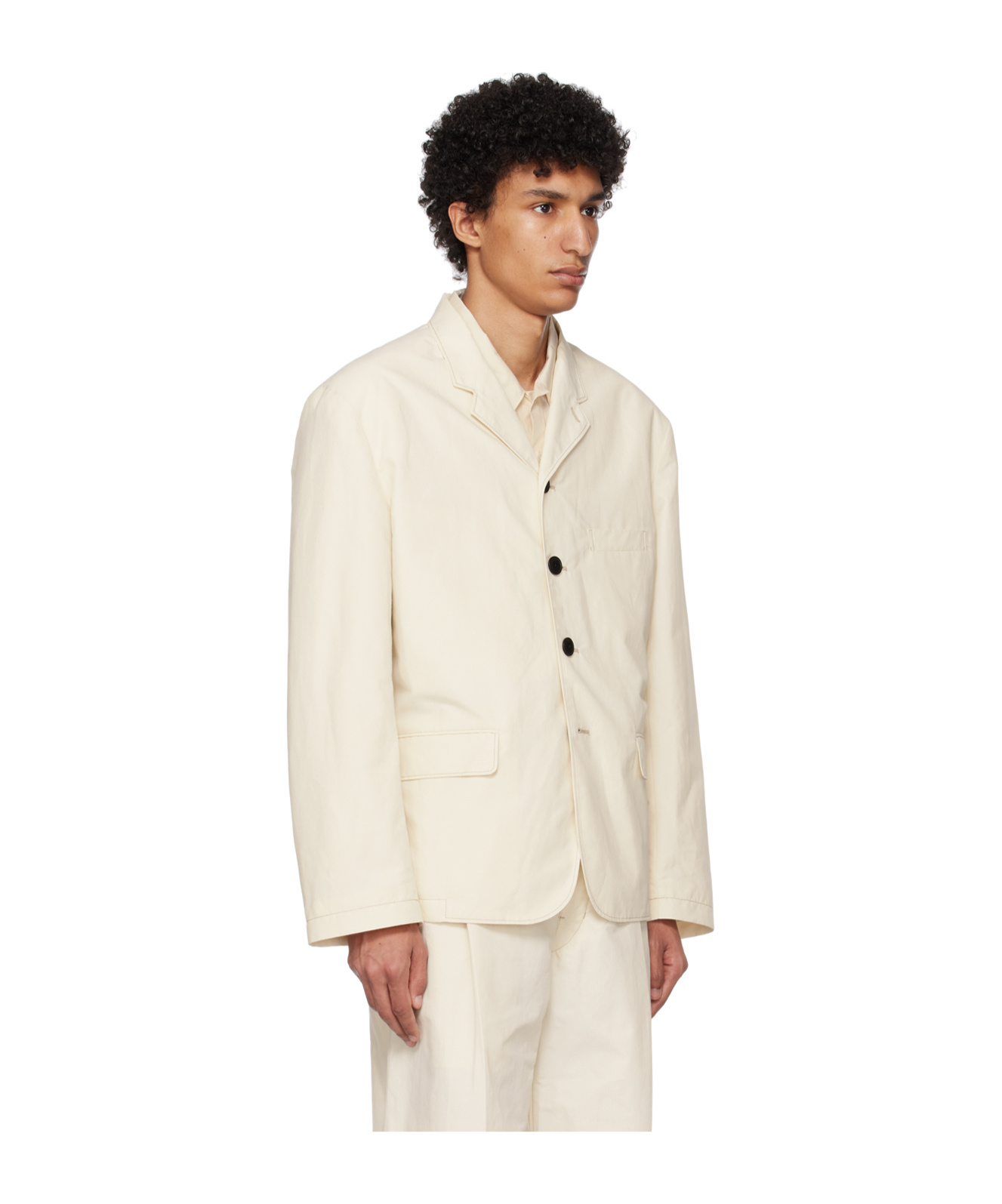Lemaire Long-sleeved Lapel Casual Jacket In White