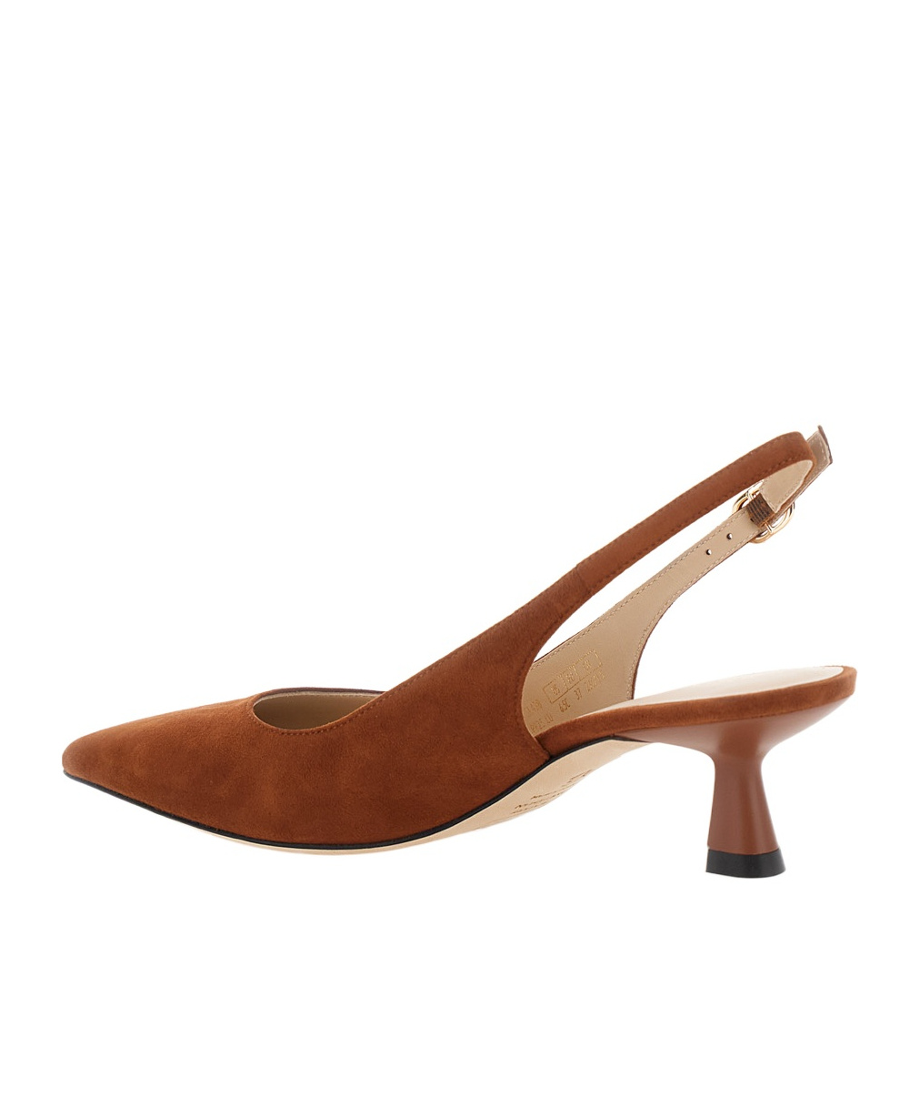Stuart Weitzman Brown Slingback Pumps With Medium Sculpted Heel In Suede Woman In Brown