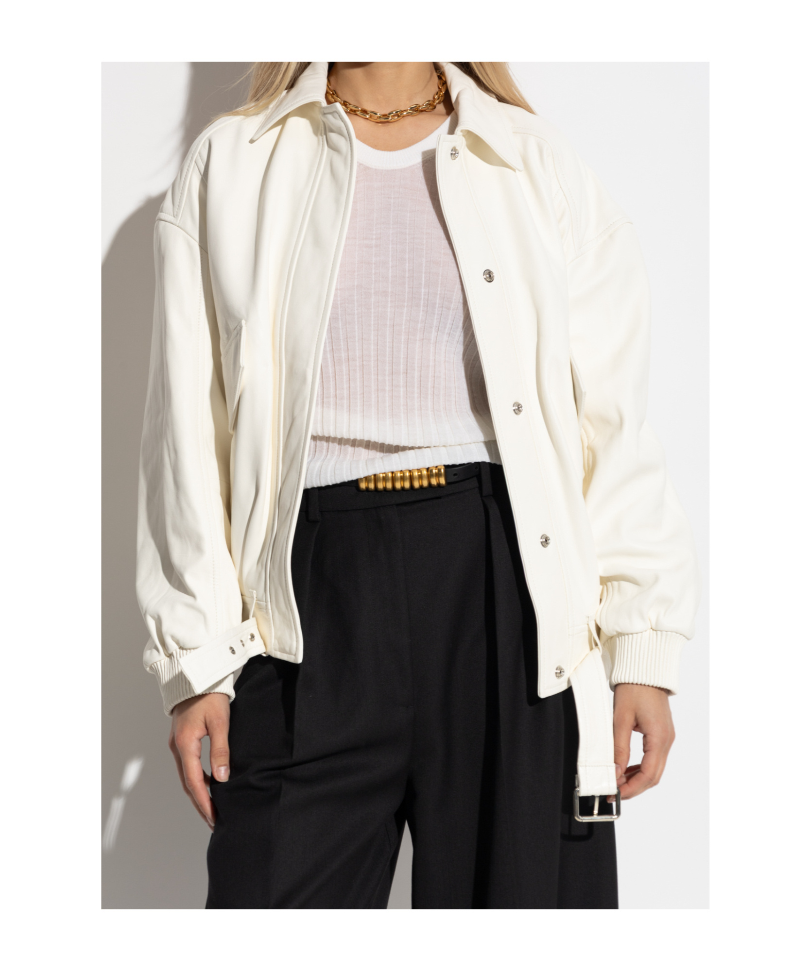 Iro Long Sleeve Leather Jacket In White