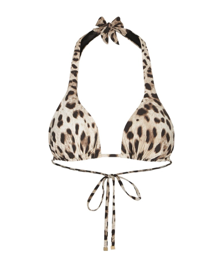 Dolce & Gabbana Animal Print Halter Bikini Top Bow Detail In Brown