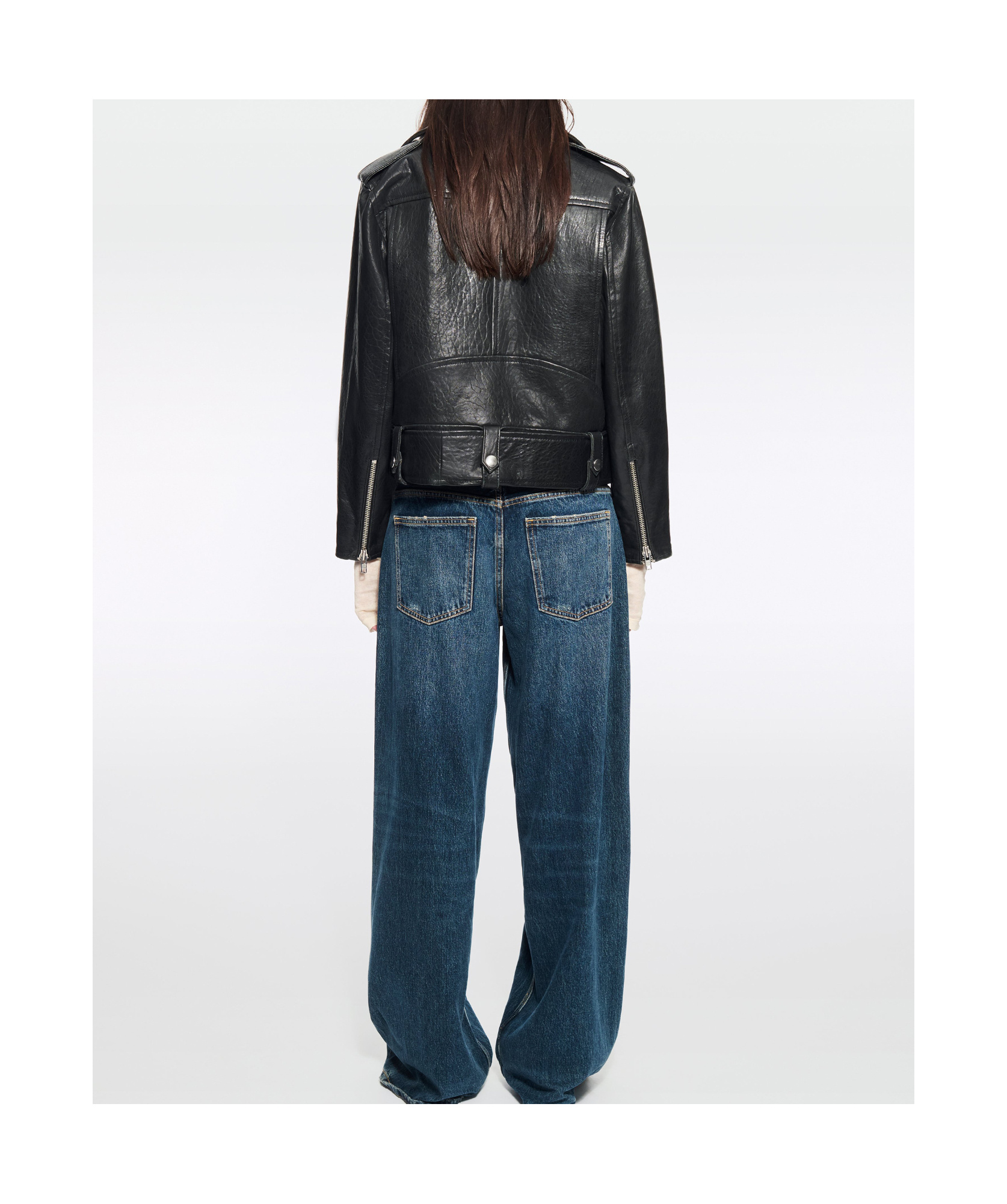 Stand Studio Zippered Long-sleeved Leather Jacket In Black