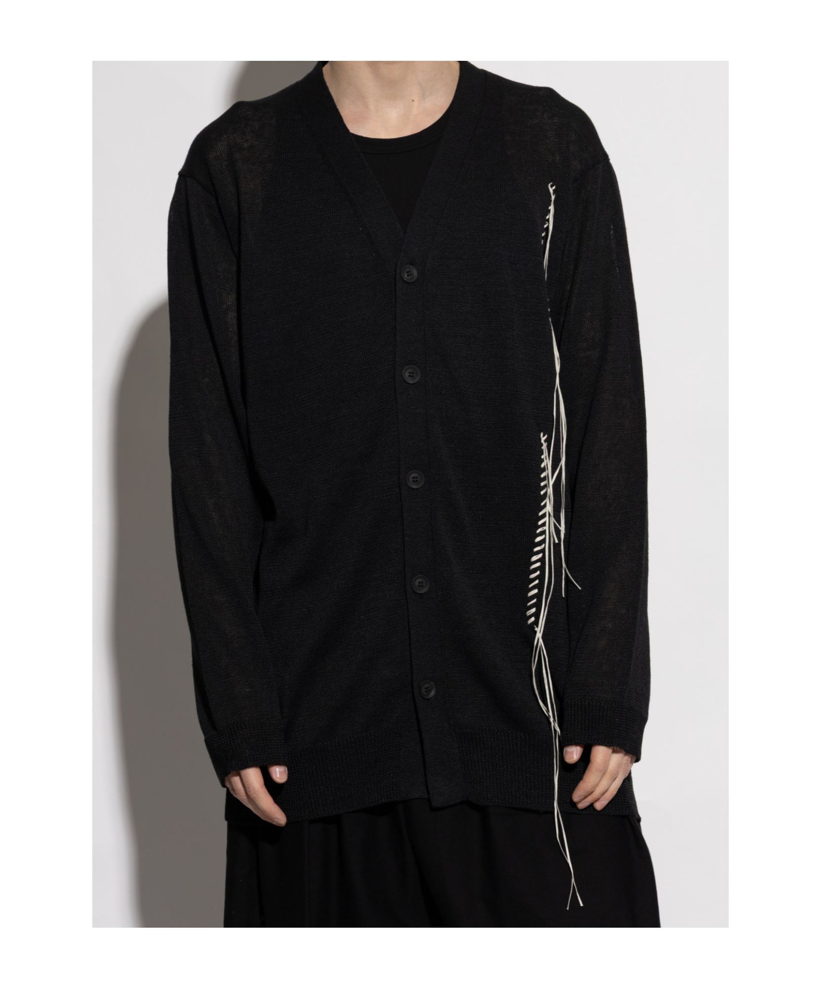 Shop Yohji Yamamoto 10g Plated Crossed Pattern Embroidered Cardigan In Black