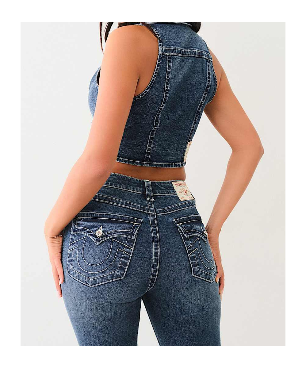 TRUE RELIGION CROP DENIM CRYSTAL VEST 