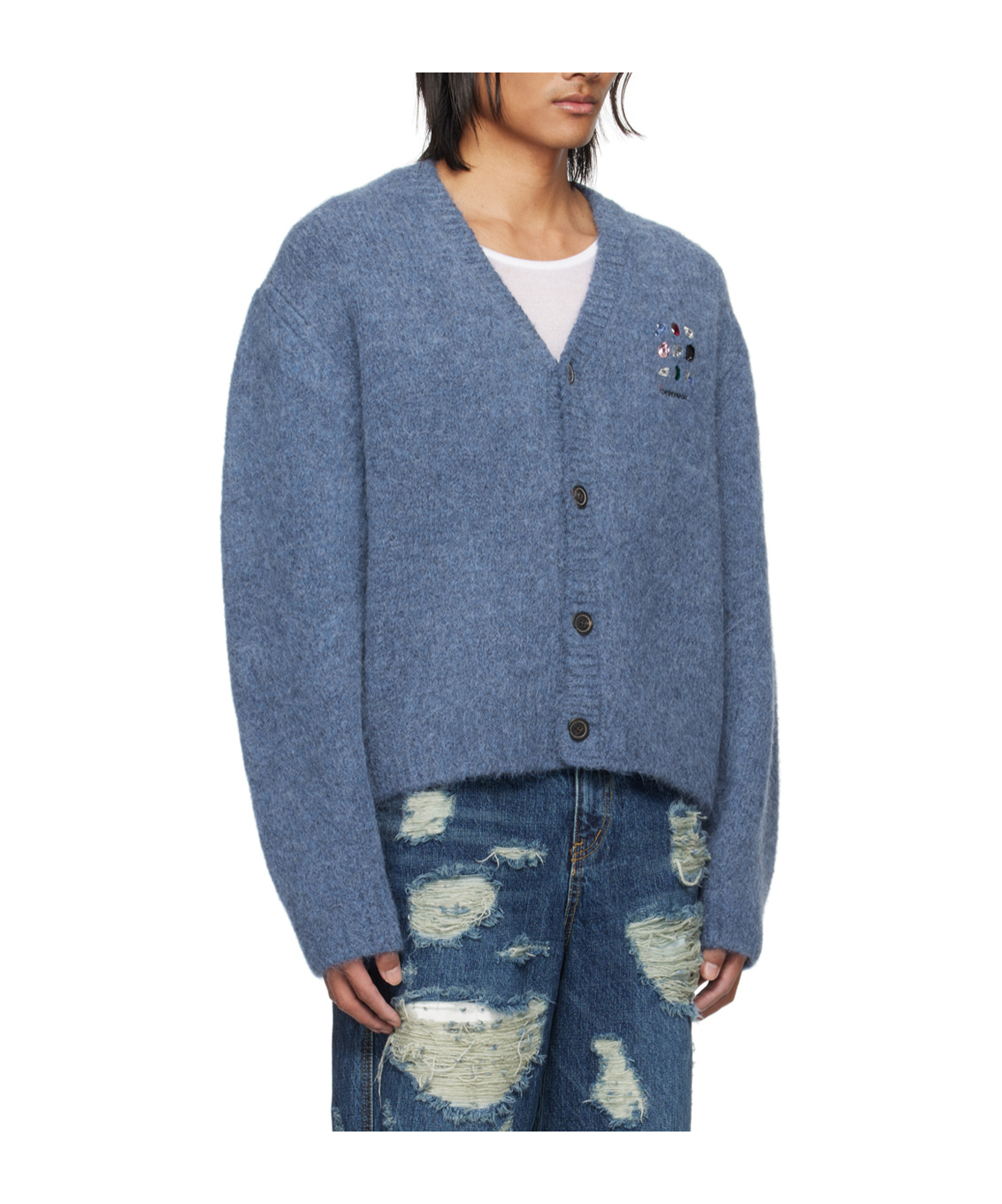 Ader Error Gemma Logo Cardigan In Blue