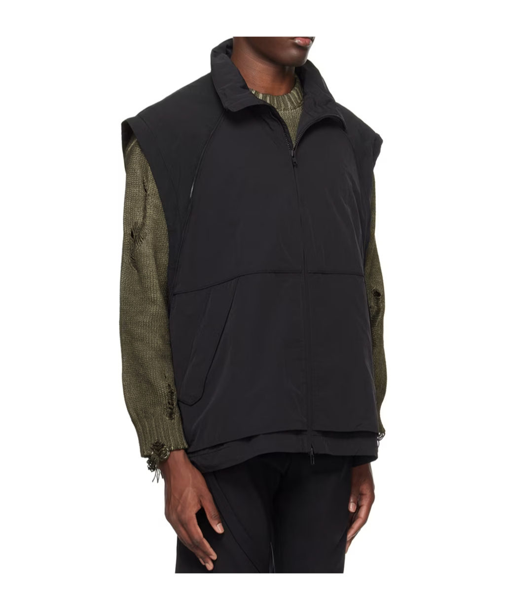 Juunj Detachable Sleeve Zipper Casual Jacket In Black
