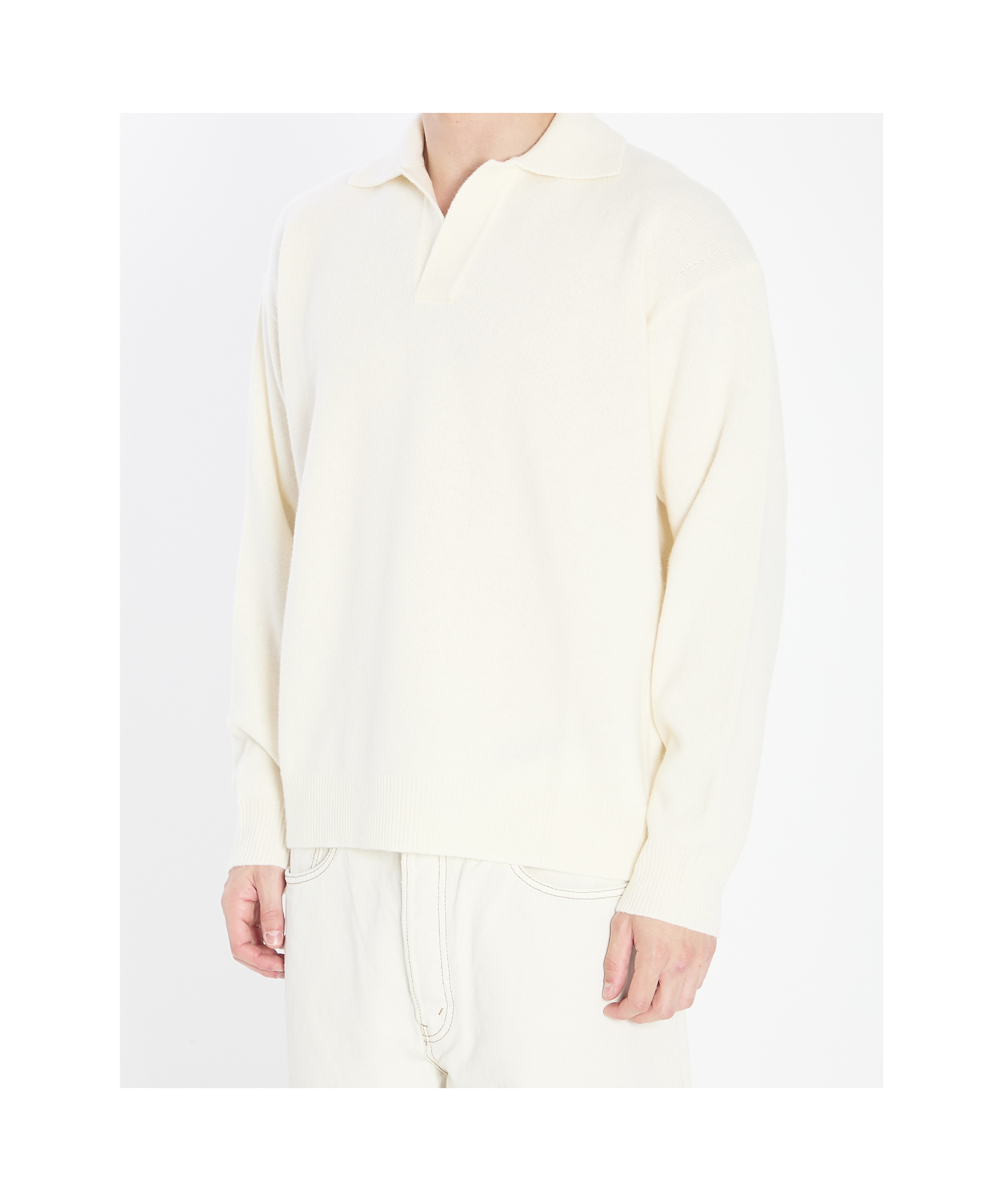 Roberto Collina Merino Wool And Cashmere Blend Polo Sweater In Neutral