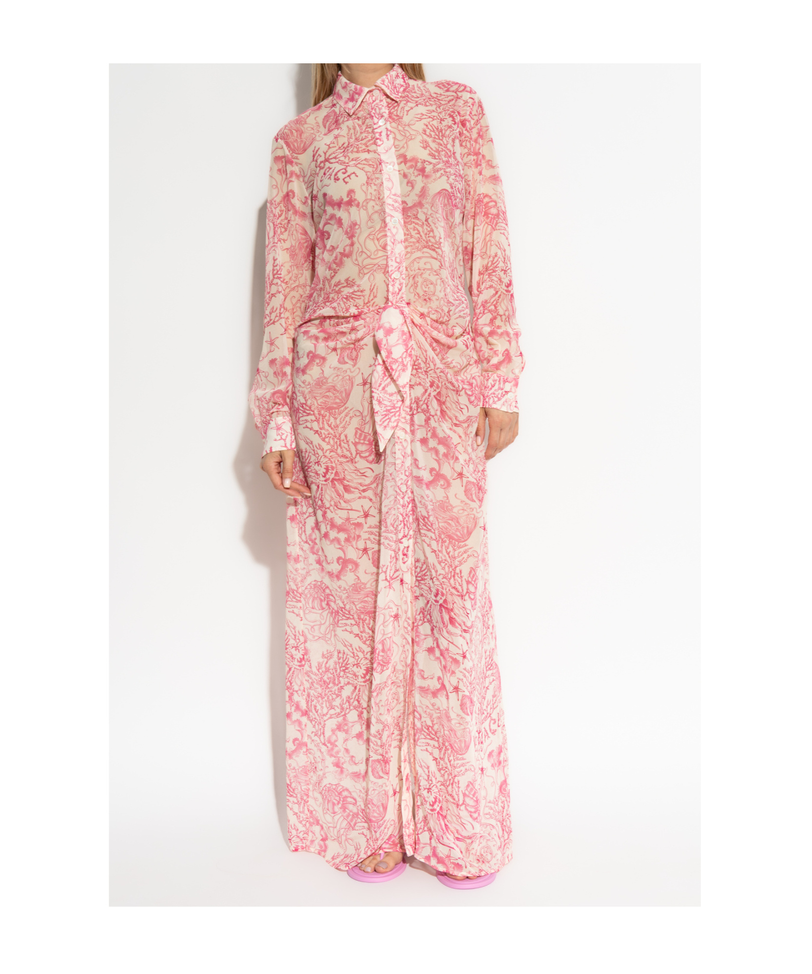 Versace Underwater Barocco Long Sleeve Cover-up Shirtdress