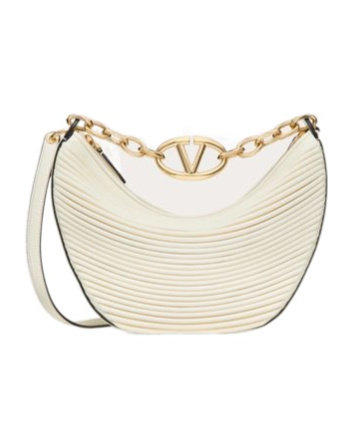 VALENTINO GARAVANI SMALL VLOGO MOON HOBO BAG IN NAPPA LEATHER WITH CHAIN 