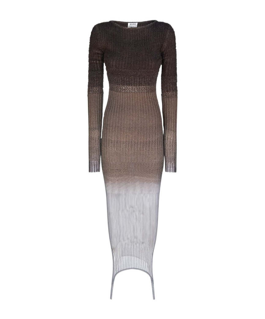 Attico Gradient Effect Ribbed Bodycon Dress In Brown