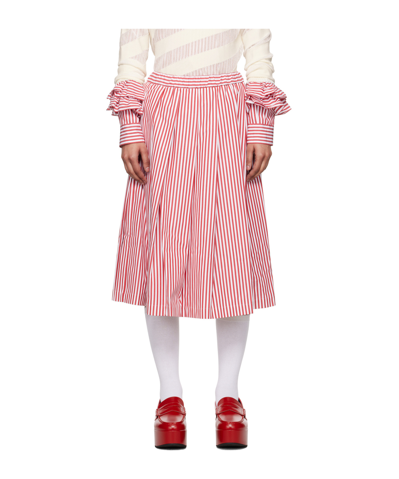 COMME DES GARÇONS PLEATED STRIPED COTTON SKIRT 