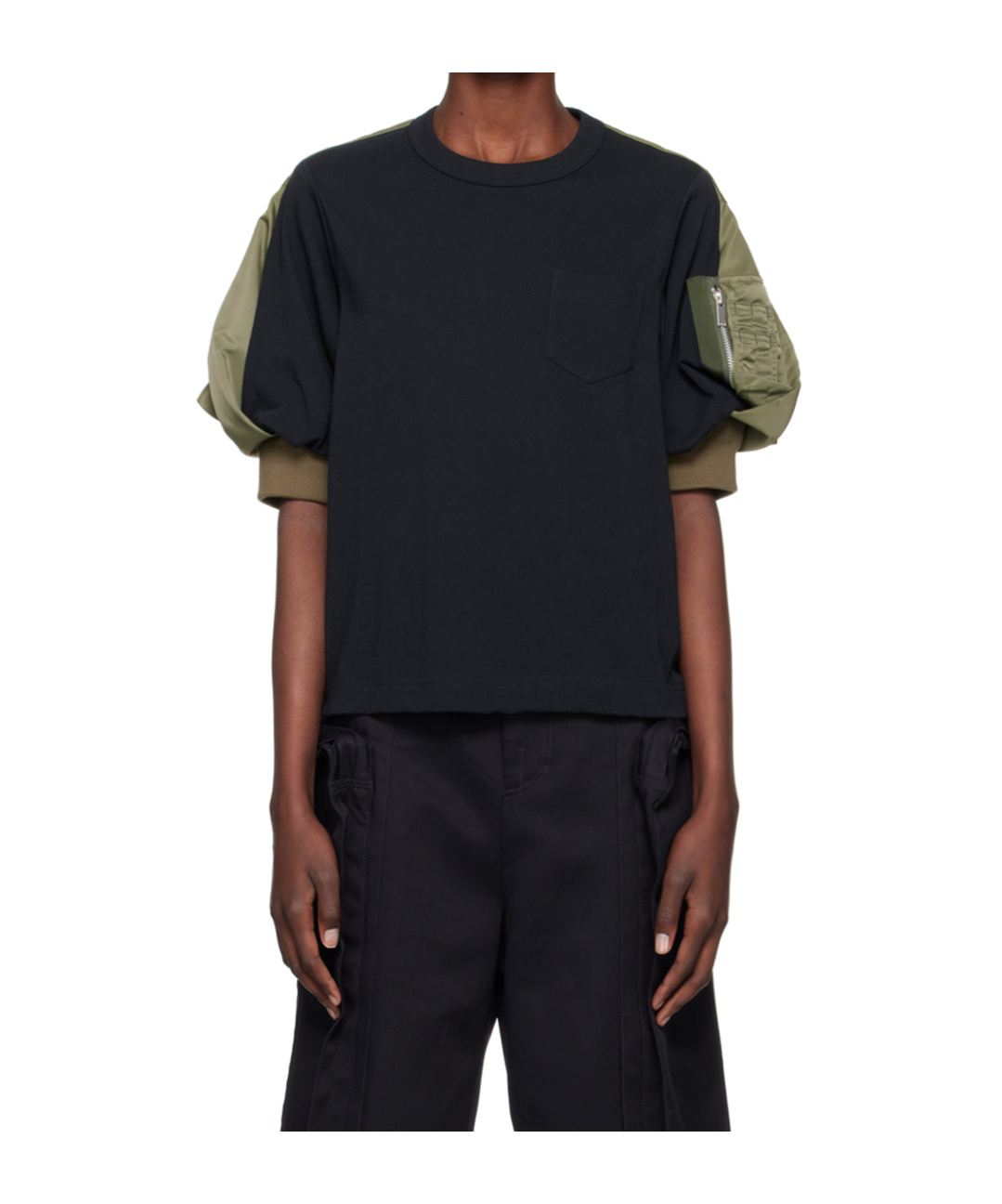 Sacai Splitting Round-neck T-shirt In Black