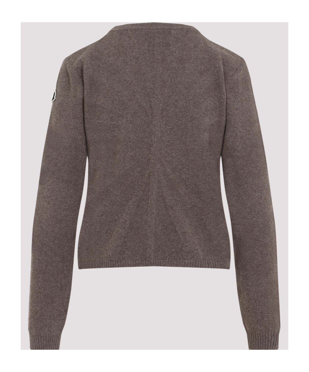 Moncler X Rick Owens Cropped Brown Knit Sweater With Round Neckline In Black