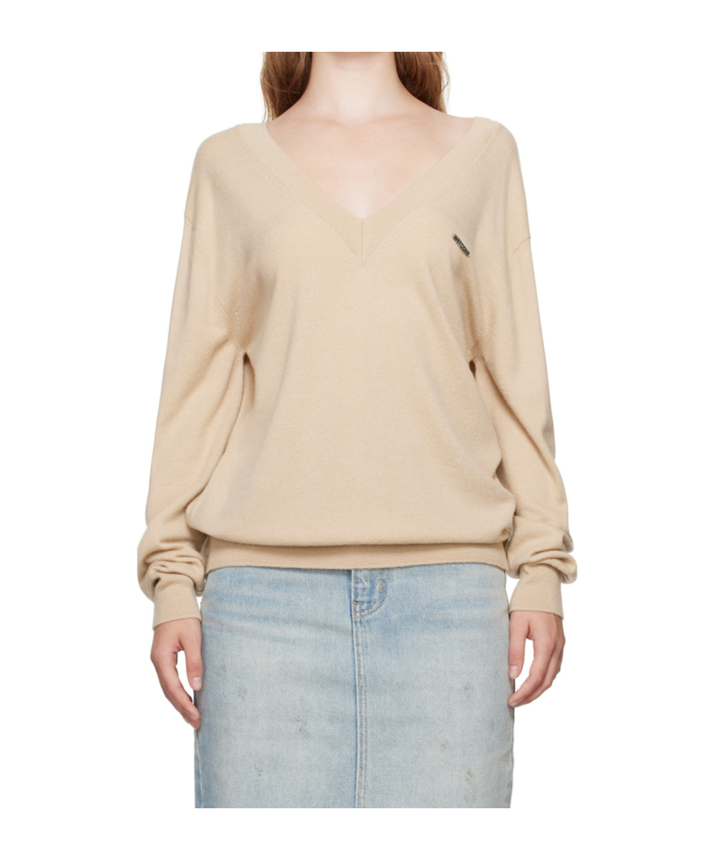 We11 Done Deep V-neck Long-sleeved Sweater In Nude