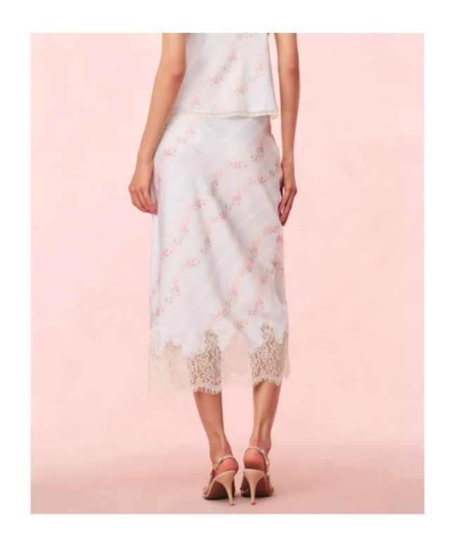 LOVESHACKFANCY FORAL-PRINT SATIN MIDI SKIRT