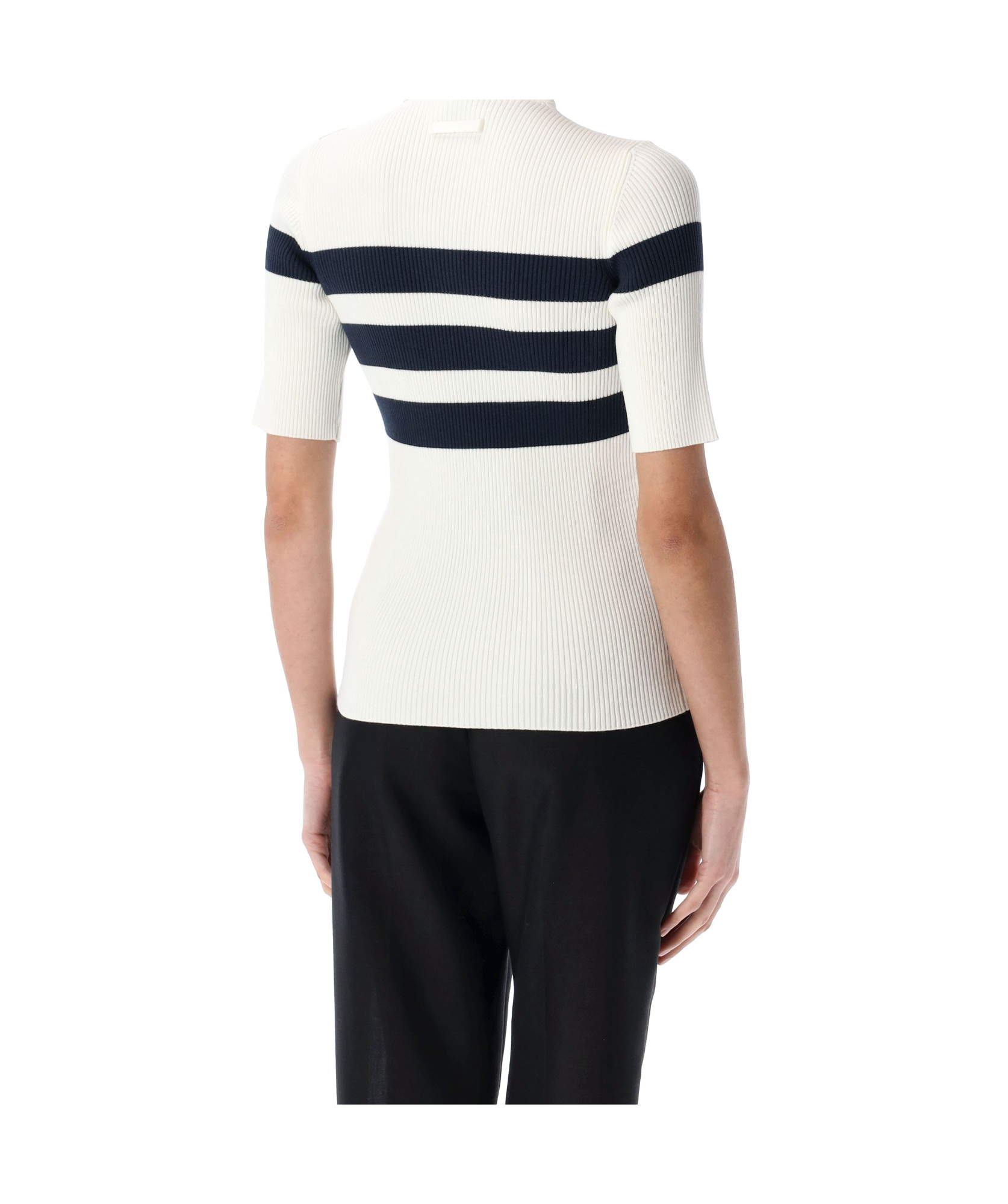 Jean Paul Gaultier High Neck Ribbed Texture Striped T-shirt In White