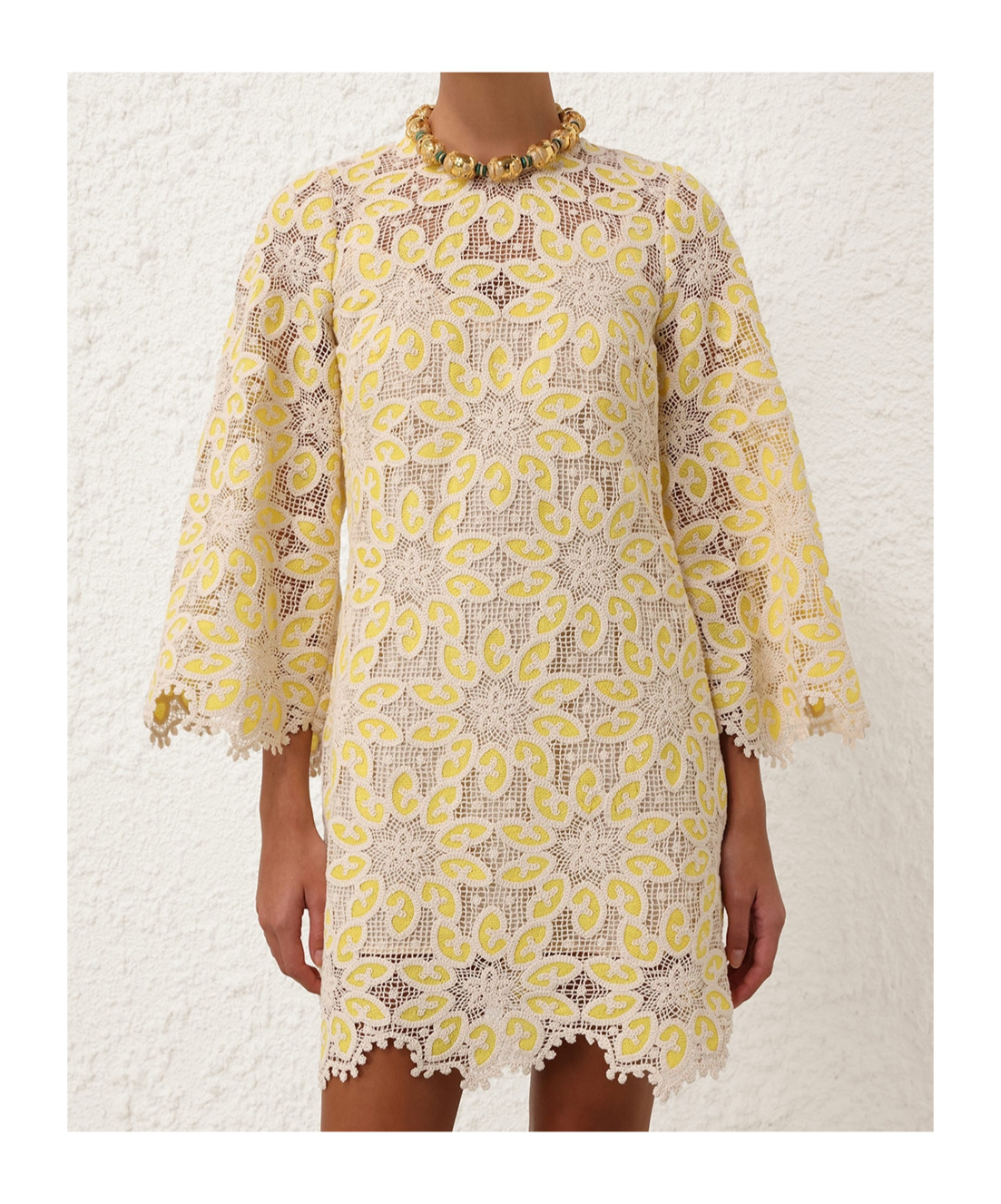 Zimmermann Womens Floral-pattern Long-sleeved Cotton-blend Mini Dress Cream Yellow In Nude