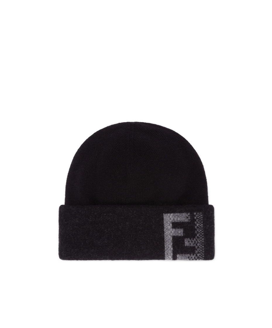 Fendi Men Black Wool Blend Beanie Hat In Black