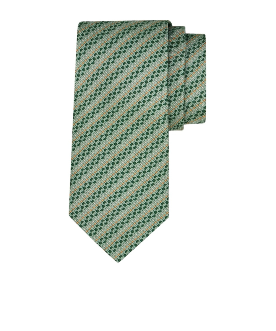 Ferragamo Printed Silk Tie With Interlocking Gancini And Regimental Stripes