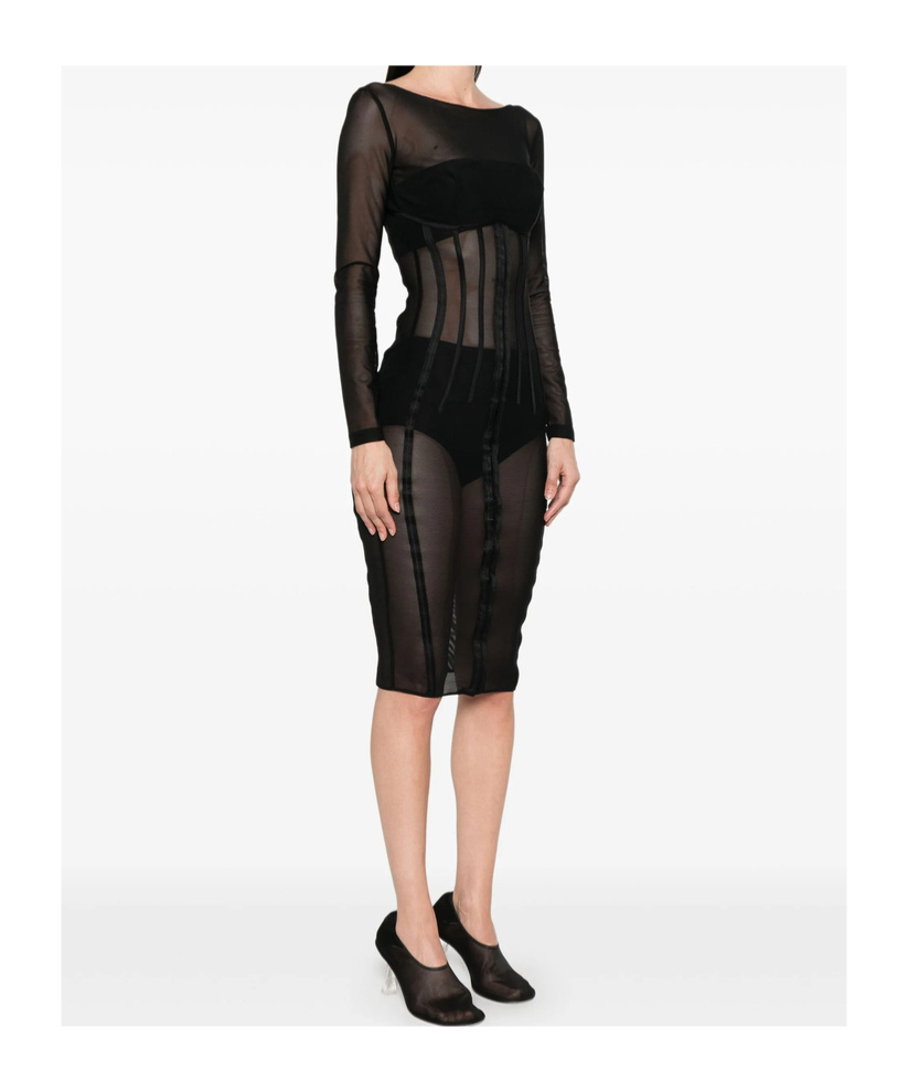 Elisabetta Franchi Bustier Dress In Tulle In Black