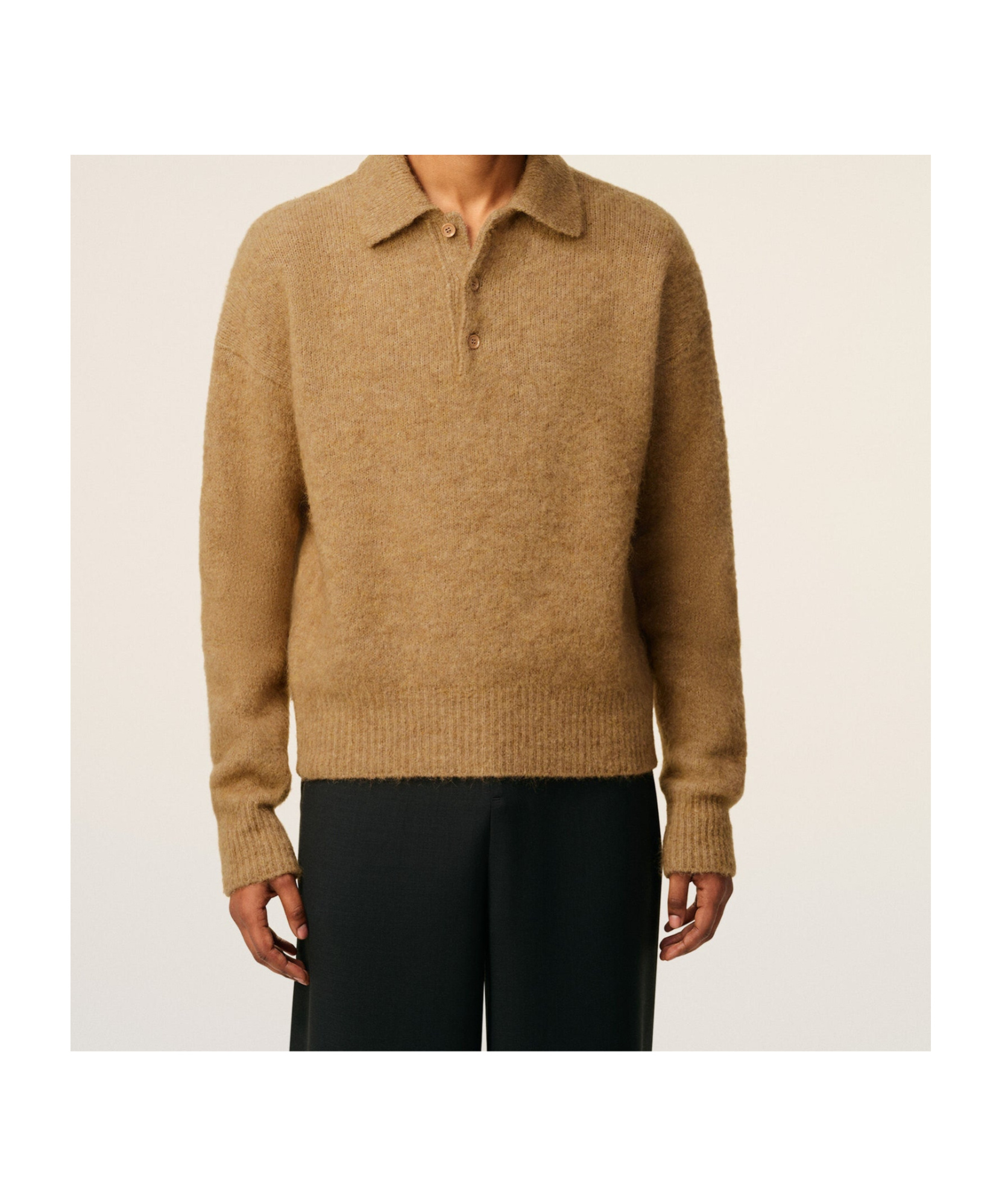 Ami Alexandre Mattiussi Alpaca And Wool Blend Long Sleeve Polo In Brown