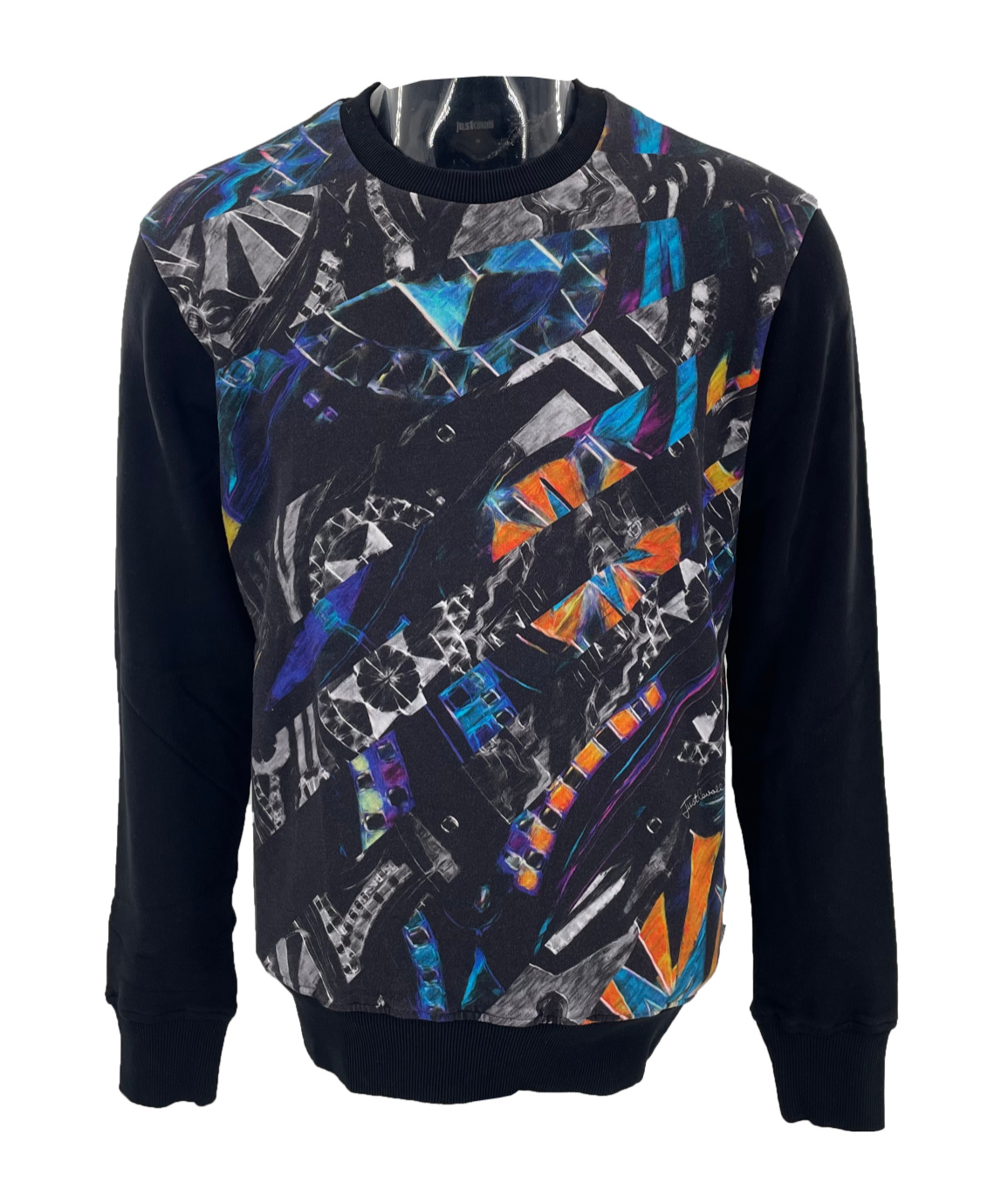 Just Cavalli Round-collar Long-sleeve Hoodie In Black