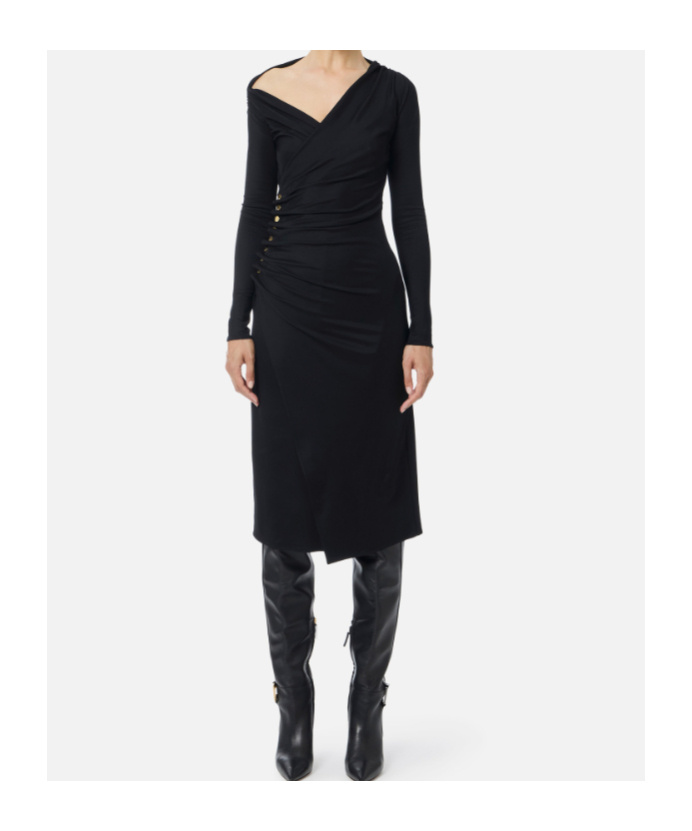Elisabetta Franchi Midi Dress With Long Sleeves And Vent In Black