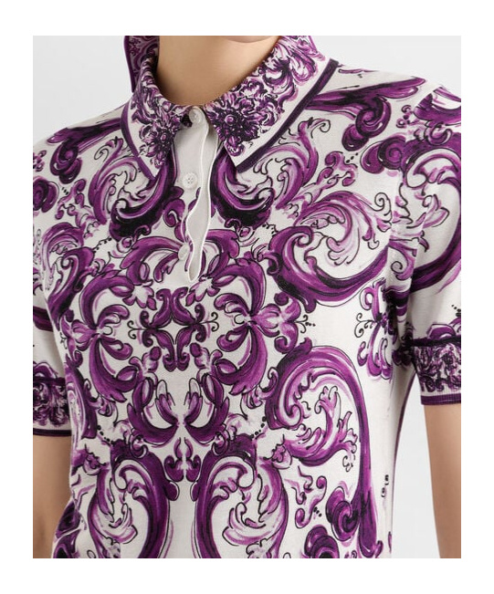 Dolce & Gabbana Silk Majolica Print Polo Shirt In Multi
