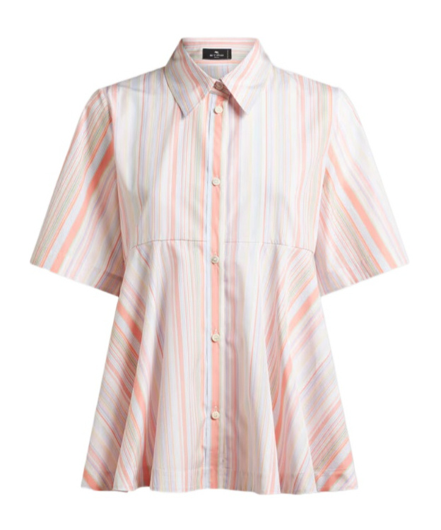 Etro Multi-stripe Shirt With Flared Hem In Pink