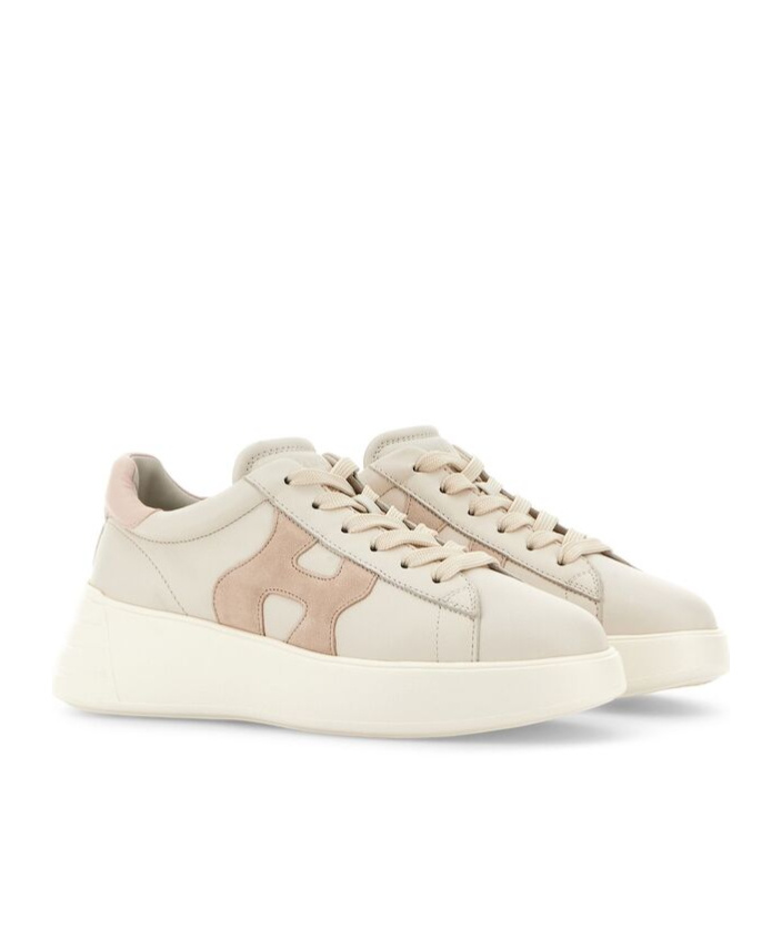 Hogan Leather Sneakers Rebel Panelled Platform Round Suede In White