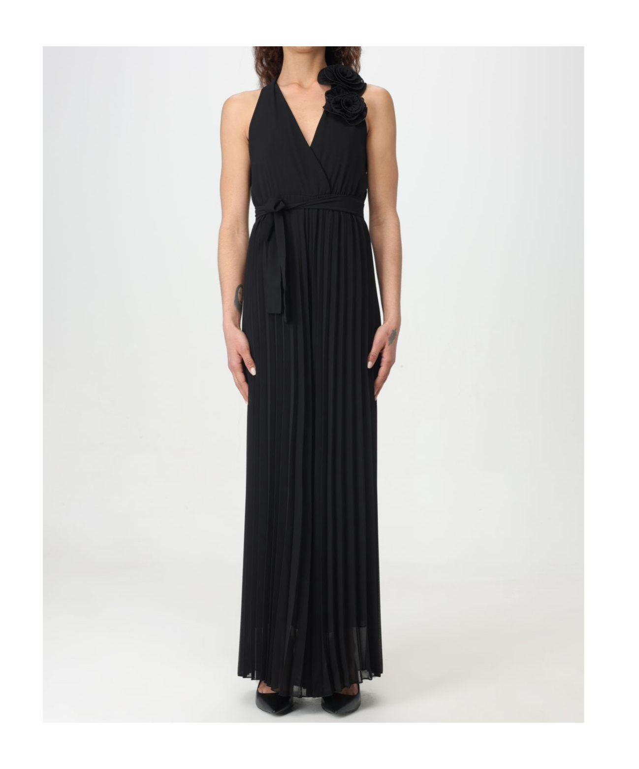 Kaos Crossover Neckline Pleated Jumpsuit In Black