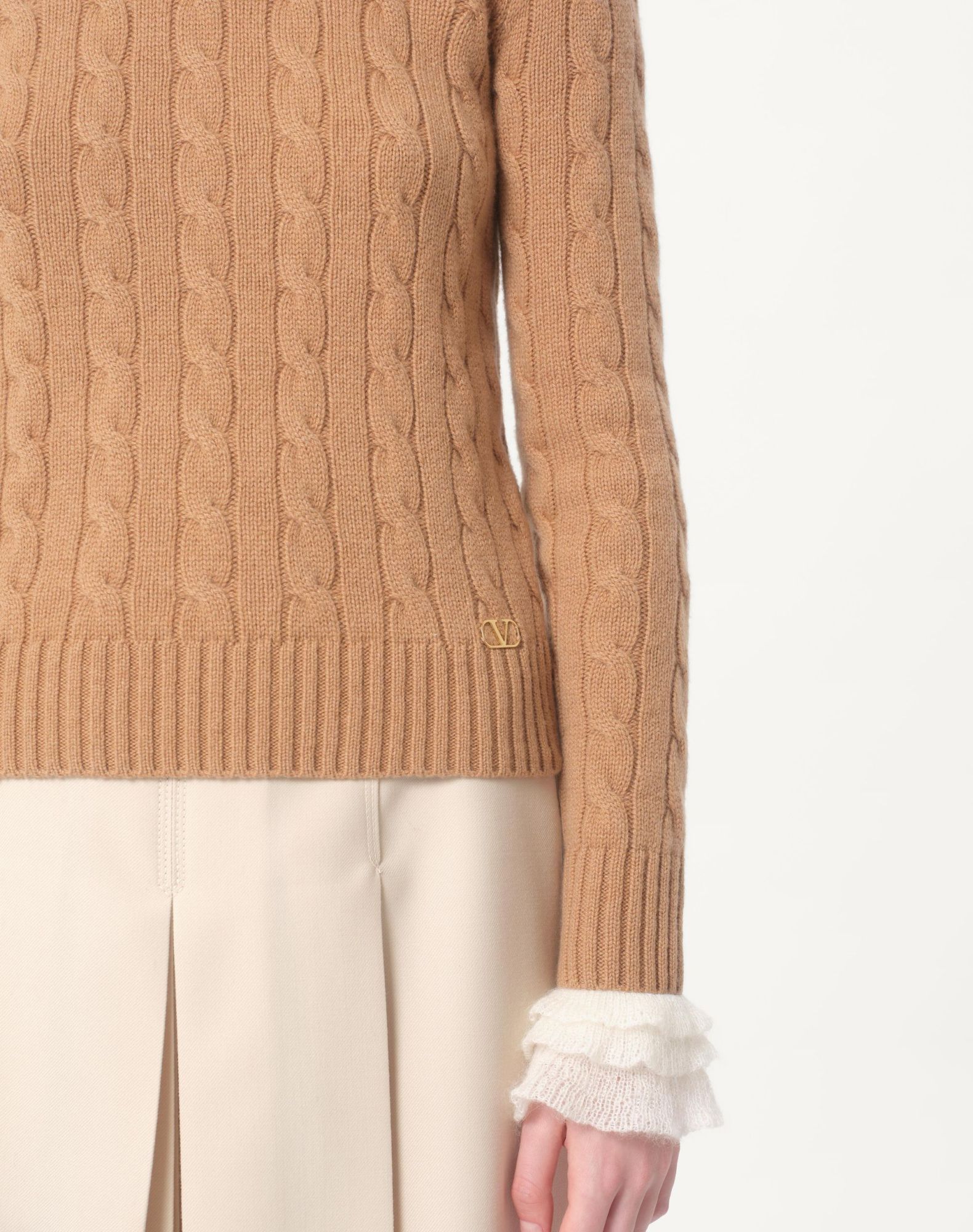 Valentino Pull En Cachemire Femme Camel/ivoire Xs In Camel/ivory