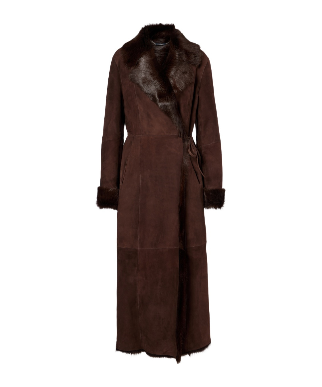 Nour Hammour Joni Shearling-lined Suede Wrap Coat In Brown