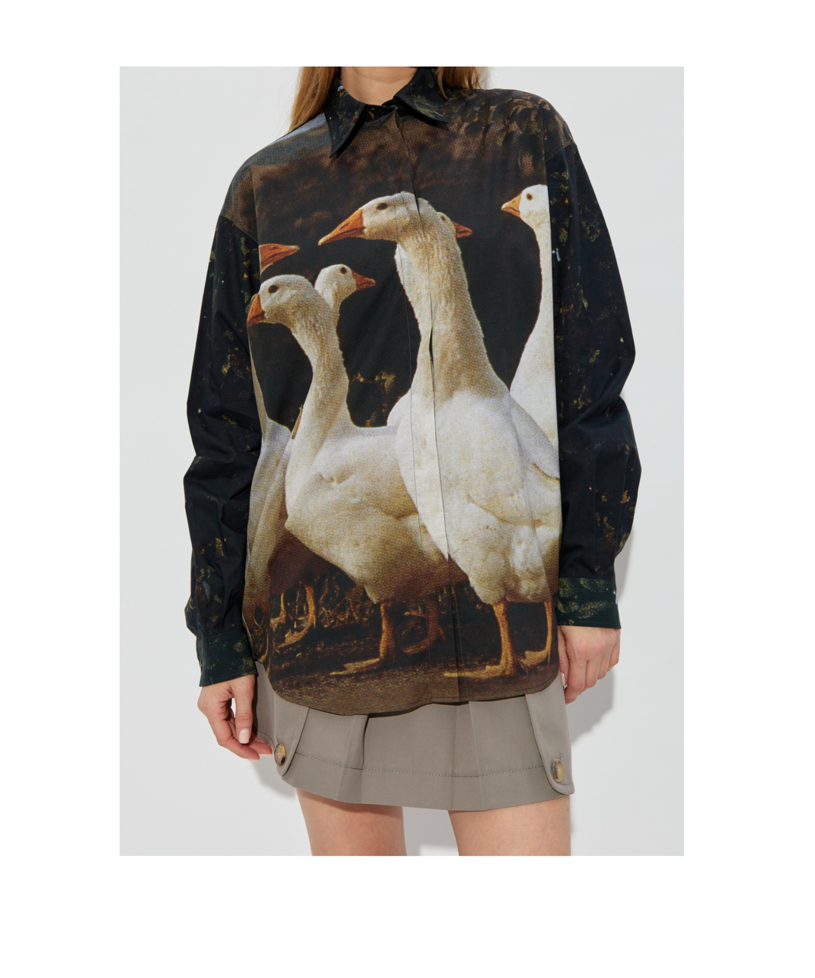 Moschino Multicolor Goose Print Shirt In Black