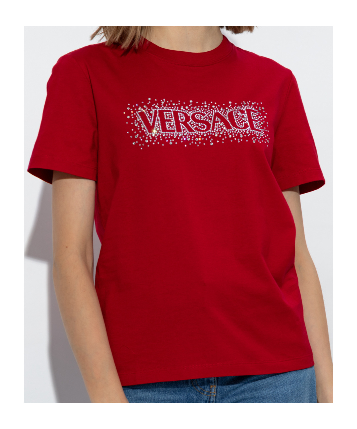Versace Embellished Logo Crewneck T-shirt In Red