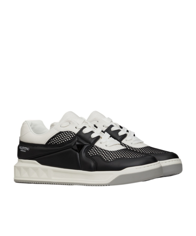 Valentino Garavani One Stud Low-top Mesh And Nappa Leather Sneaker In White
