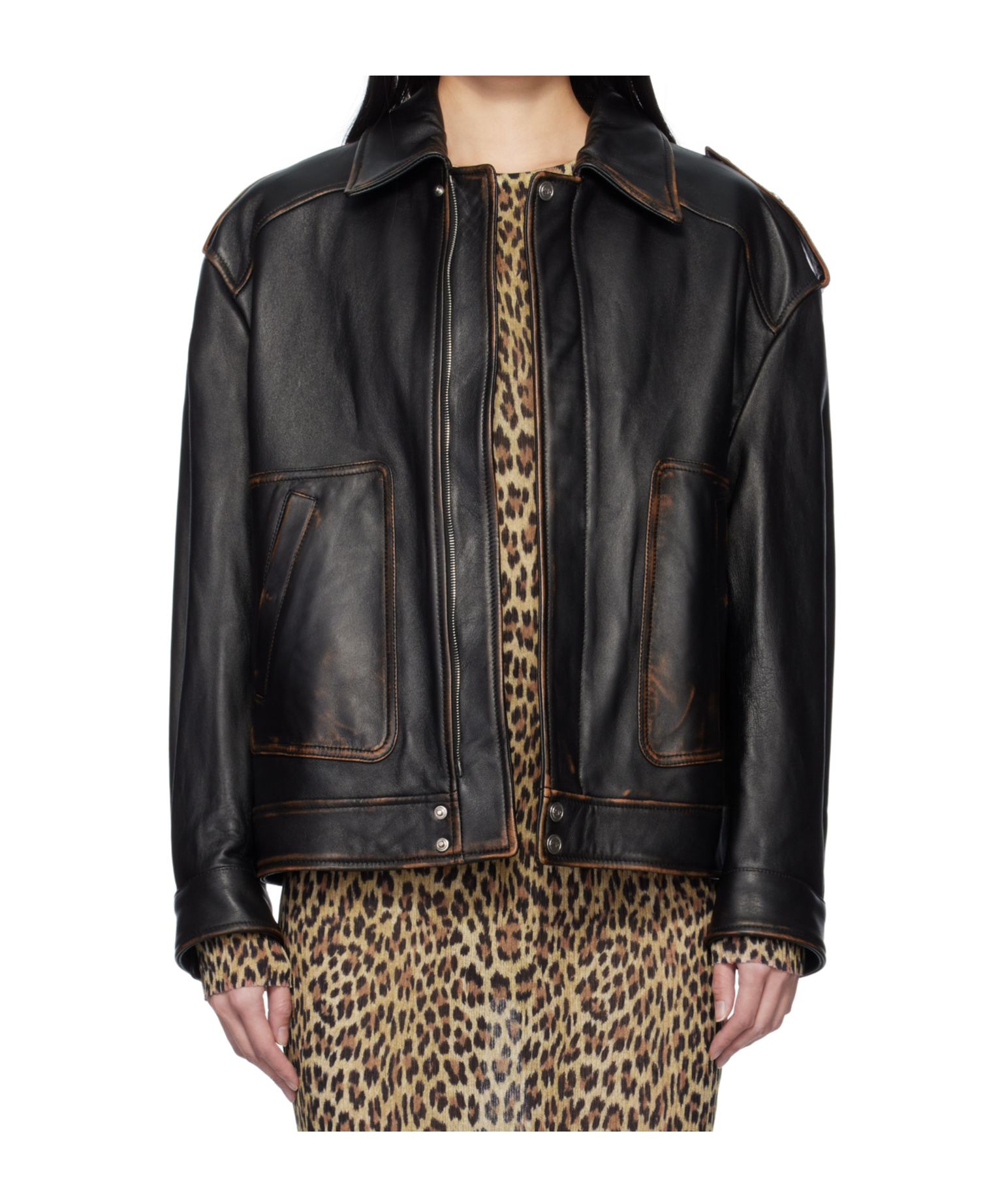 Blumarine Leather Jacket In Black