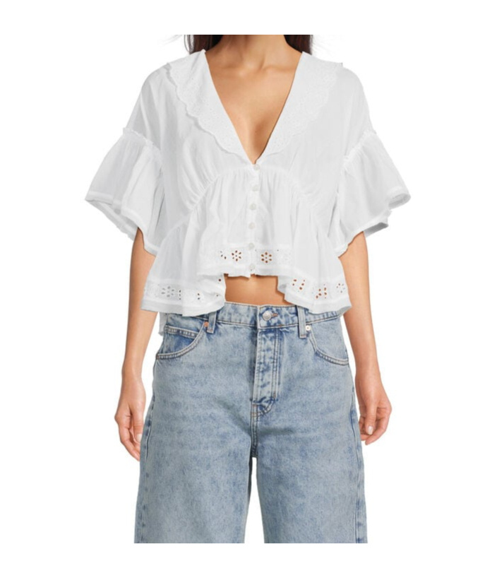 Free People Elle Broderie Anglaise Cotton Blouse In Ivory