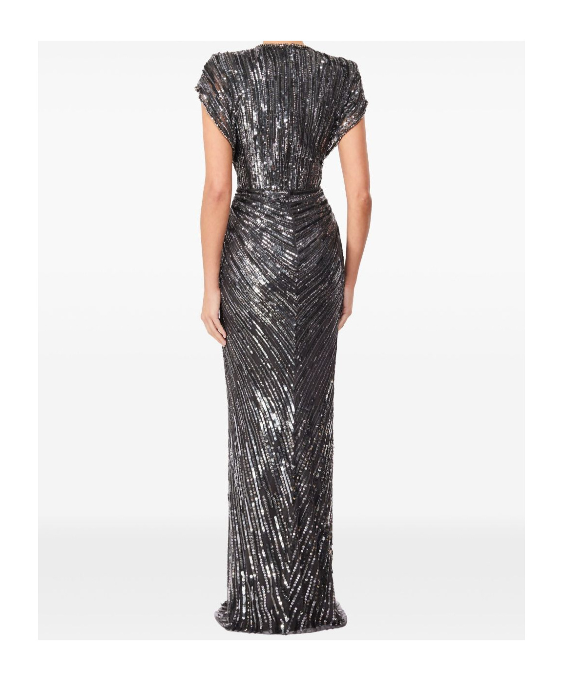 Jenny Packham Zola Sequin-embellished V-neck Maxi Dress In Gray