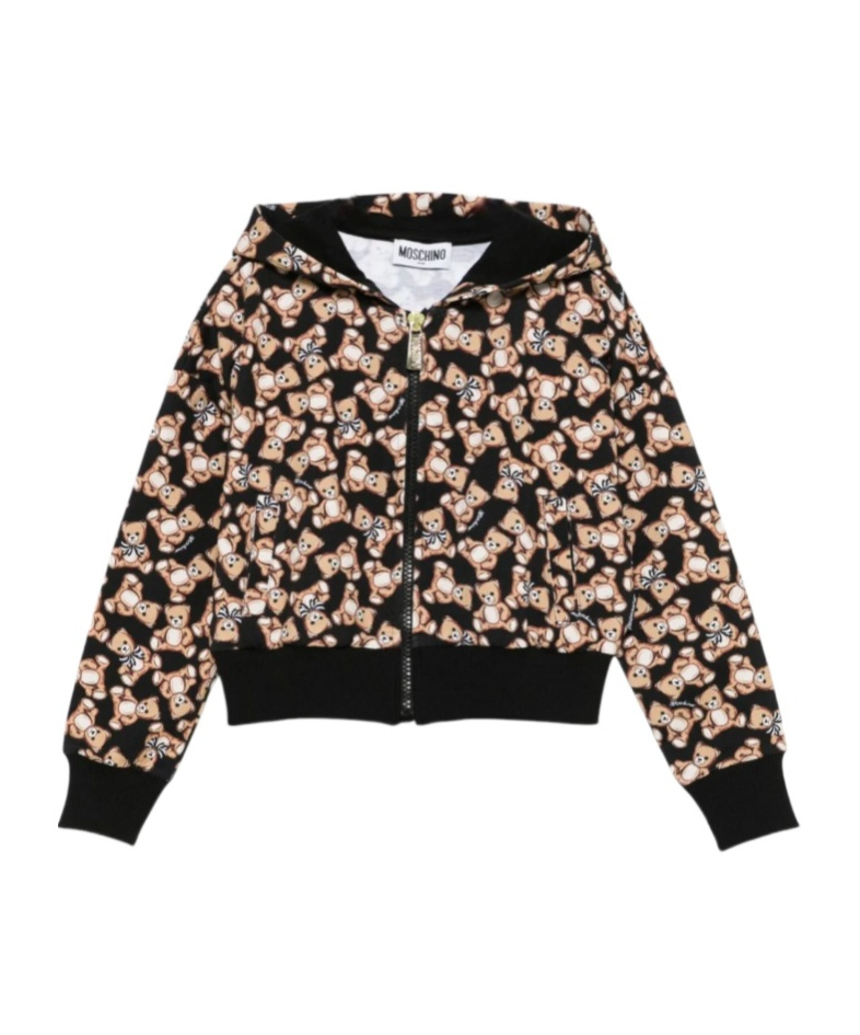Moschino Teddy-print Zip-fastening Hoodie In Brown