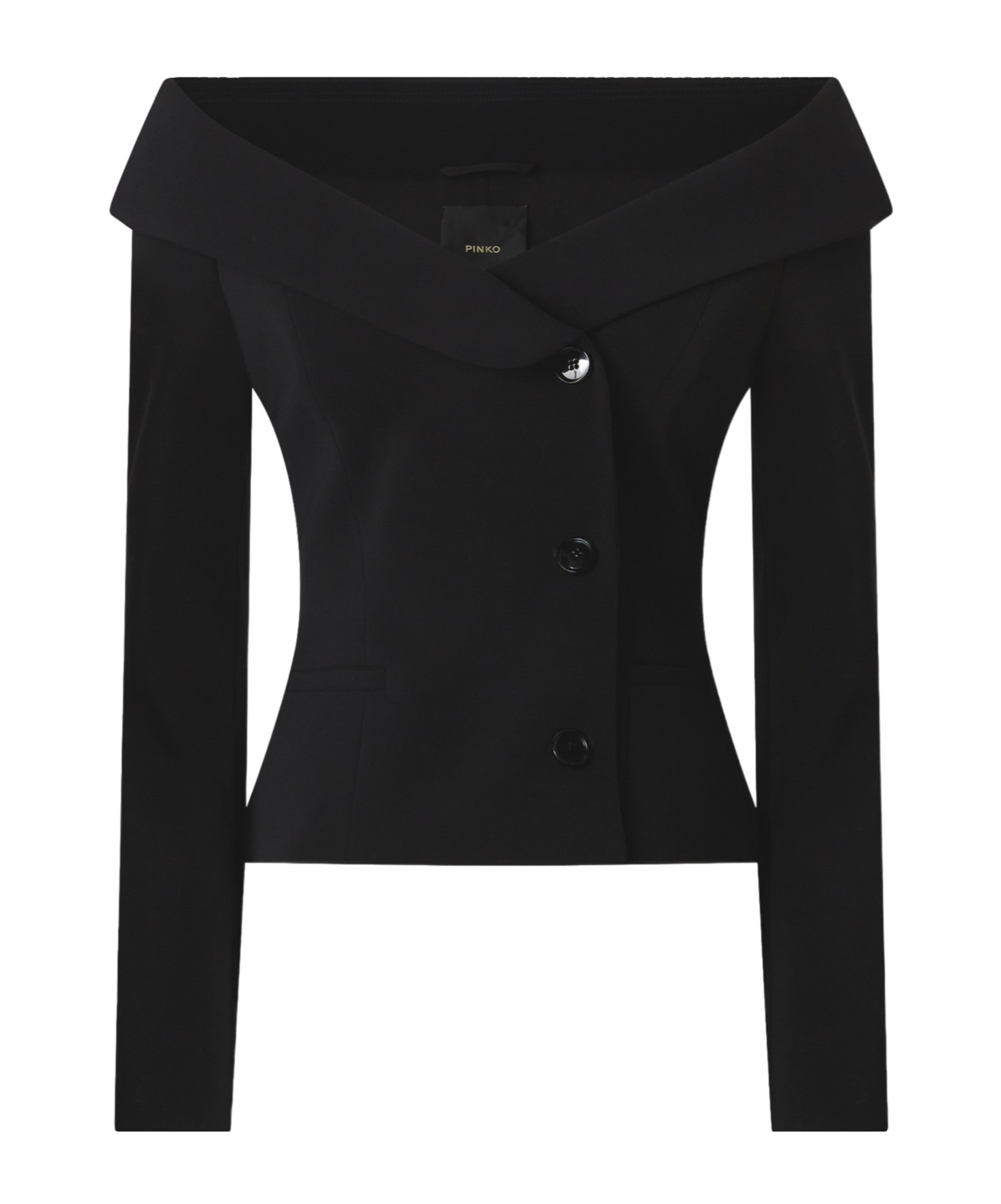Pinko Off-the-shoulder Black Jacket With Folded Neckline In Black