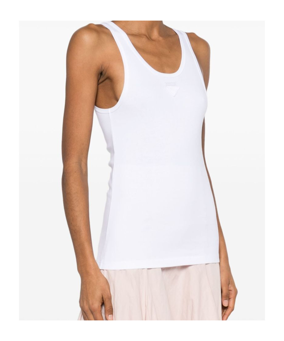 Prada Back Lace-up Scoop Neck Sleeveless Top In White