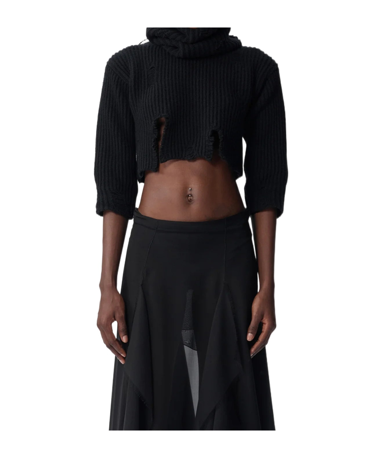 Ann Demeulemeester High Neck Short Sweater In Black