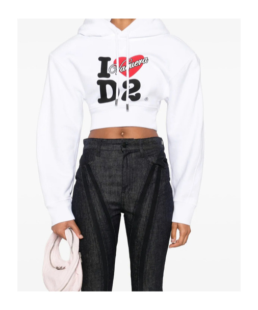 Dsquared2 Vaquera Gimy Dean Cropped Jersey Hoodie In Multi